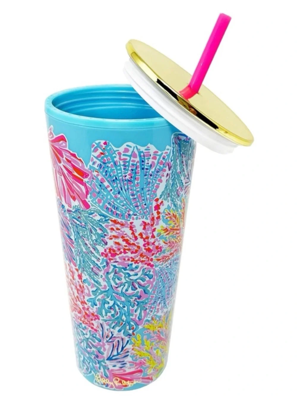 Lilly Pulitzer Splashdance 24oz Insulated Tumbler Cup Gold Lid Straw BNIB